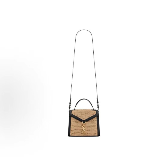 SAINT LAURENT YSL Cassandra gold Logo bag lid opening and closing unique, non-identical single-shoulder crossbody handbag mini women\'s style, beige and black